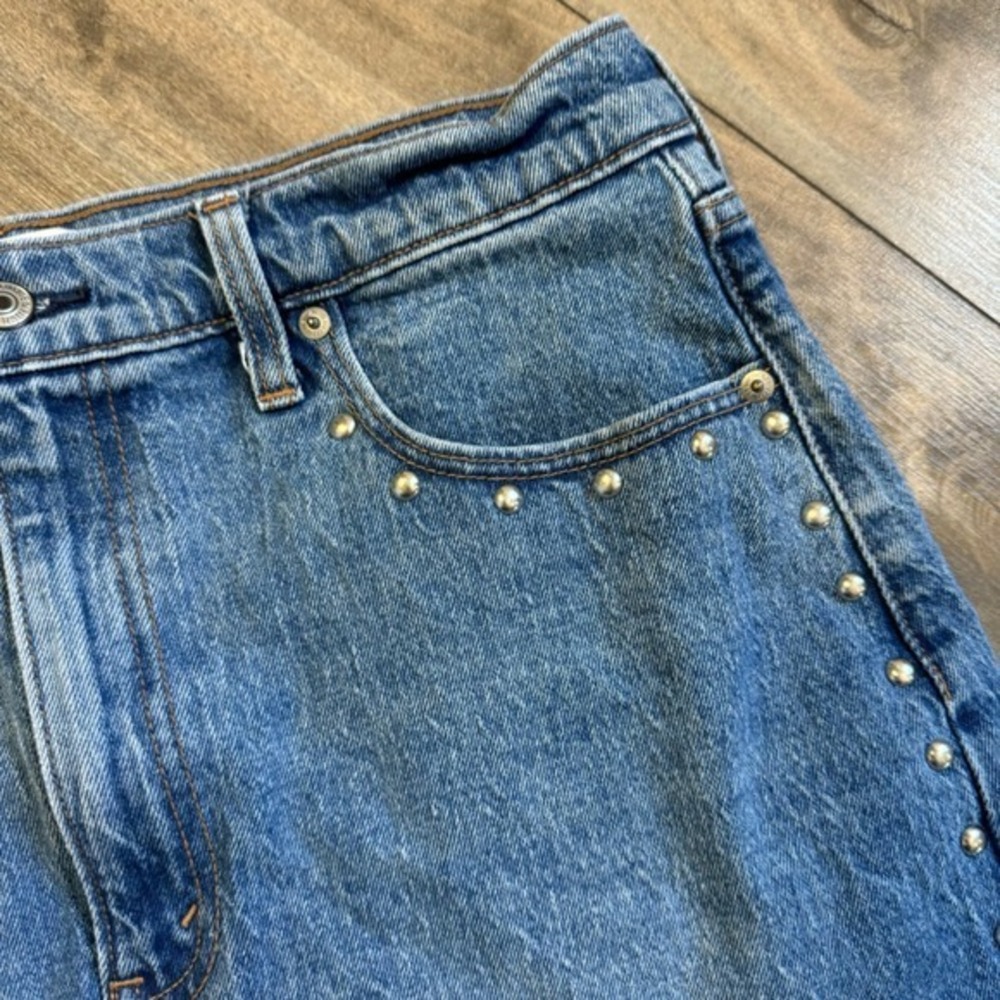 Abercrombie Fitch High Rise Denim Mini Skirt Studded Blue Size 31 (N-200) - Picture 2 of 6